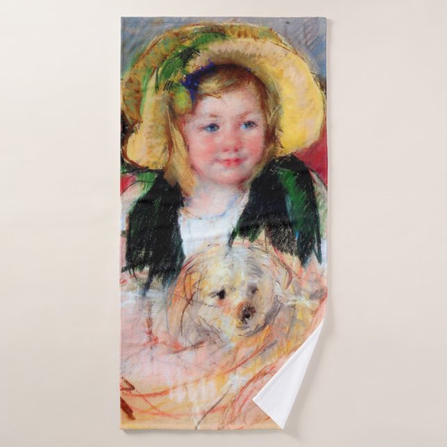Sara mit ihrem Hund, Cassatt Badehandtuch (Badehandtuch)