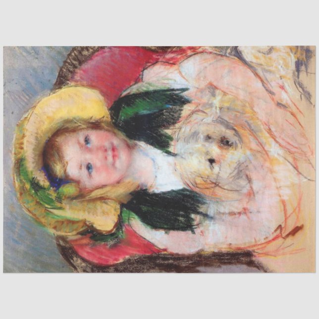 Sara mit ihrem Hund, Cassatt Seidenpapier (Vorderseite)