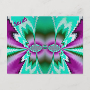 SARAH ~ 3D-Fraktal Design-Muster ~ Green Lila Postkarte