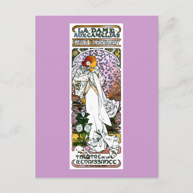 Sarah Bernhardt, La Dame aux Camélias, Mucha Fine Postkarte (Vorderseite)