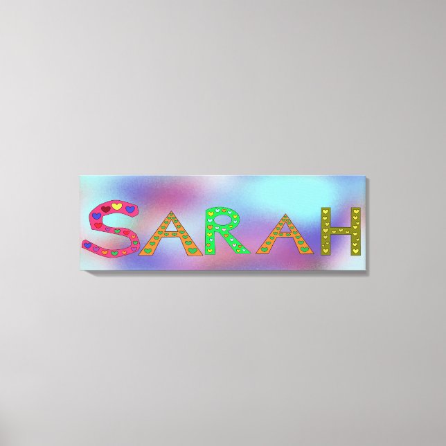 SARAH Girl's Name Niedlich Letters Design Blue Leinwanddruck (Vorderseite)
