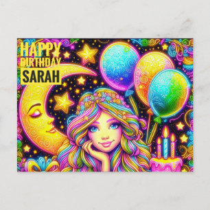 SARAH ~ HAPPY BIRTHDAY ~ 3D Rainbow Girl ~ Postkarte