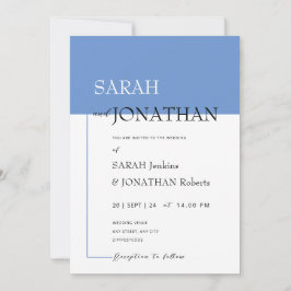 SARAH Modern Blue Minimalistisch Wedding Einladung