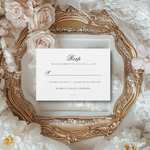 Sarah Simple Elegant Black & White Wedding RSVP Karte