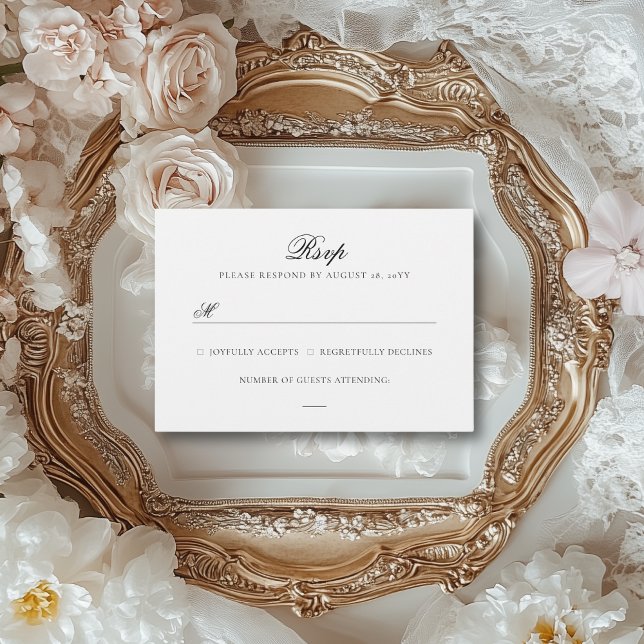 Sarah Simple Elegant Black & White Wedding RSVP Karte (This RSVP card is perfect for an elegant, vintage wedding.)