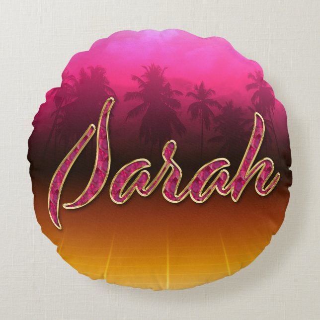 Sarah Vorname Name golden pink Kissen (Vorderseite)