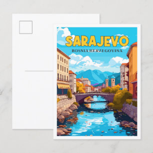 Sarajevo Bosnien Vintage Reise Illustration Postkarte