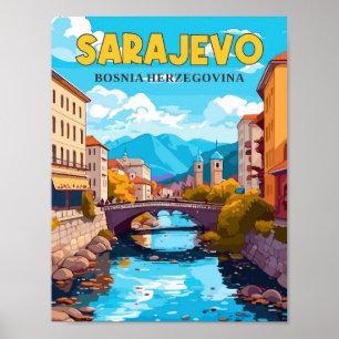 Sarajevo Bosnien Vintage-Reiseillustration Poster