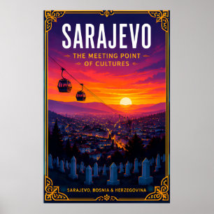 🌅 Sarajevo Sonnenuntergang Skyline Reise Erinneru Poster