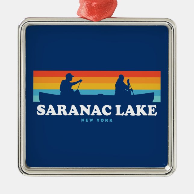 Saranac Lake New York Canoe Ornament Aus Metall (Vorne)
