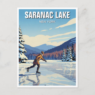 Saranac Lake New York Ice Skaten Travel Postkarte