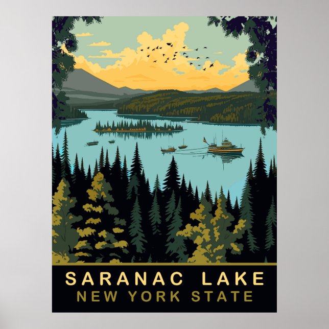 Saranac Lake, NY, Vintage Travel Poster (Vorne)