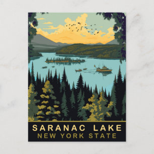 Saranac Lake, NY, Vintage Travel Postkarte