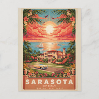 Sarasota Ca' d'Zan Vintage Florida Reiseplakat Postkarte