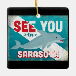 Sarasota Dolphin - Retro Vintage Keramikornament