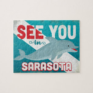 Sarasota Dolphin - Retro Vintage Travel Puzzle
