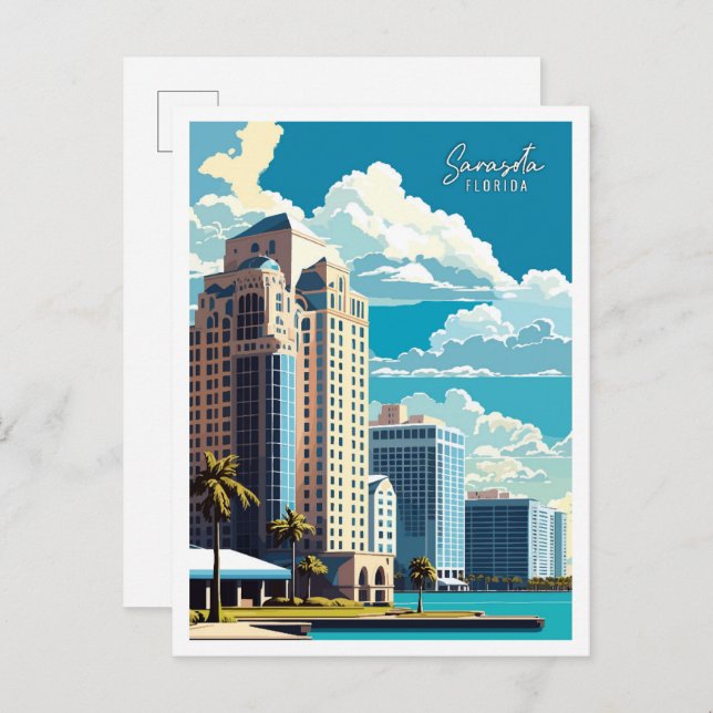 Sarasota Florida Art Vintage Reise Illustration Postkarte (Vorne/Hinten)