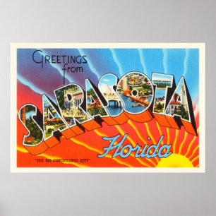 Sarasota Florida FL Old Vintage Travel Souvenir Poster