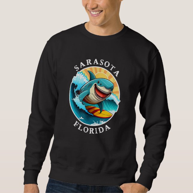 Sarasota Florida Happy Surfing Shark Souvenir Sweatshirt (Vorderseite)