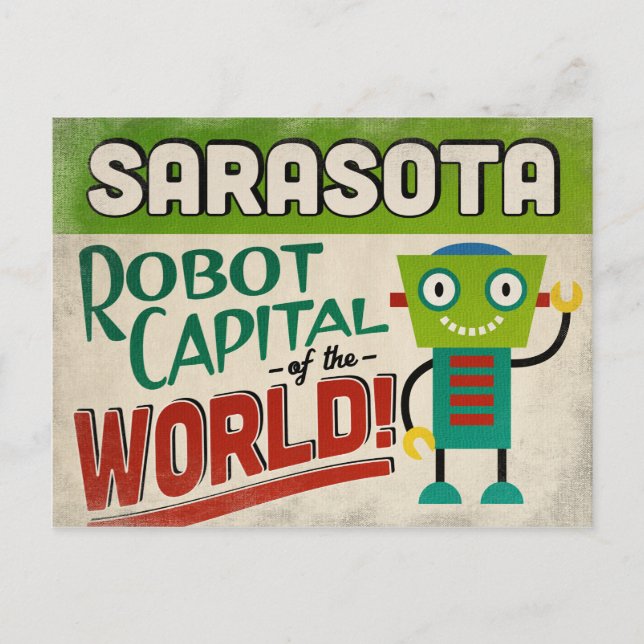Sarasota Florida Robot - Funny Vintag Postkarte (Vorderseite)