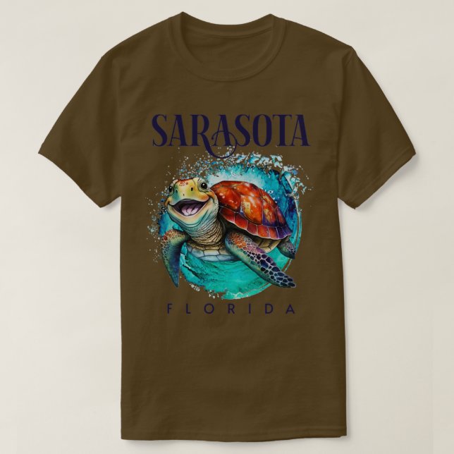 Sarasota Florida Watercolor Happy Sea Turtle T-Shirt (Design vorne)