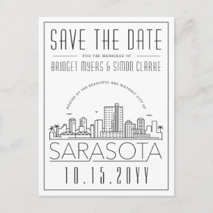 Sarasota Wedding   Stilisierte Skyline Save the Da Postkarte