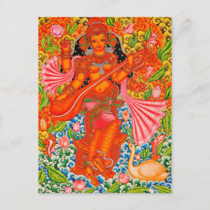 SARASWATI HINDU GODESS OF LEARNING TANJORE POSTKARTE