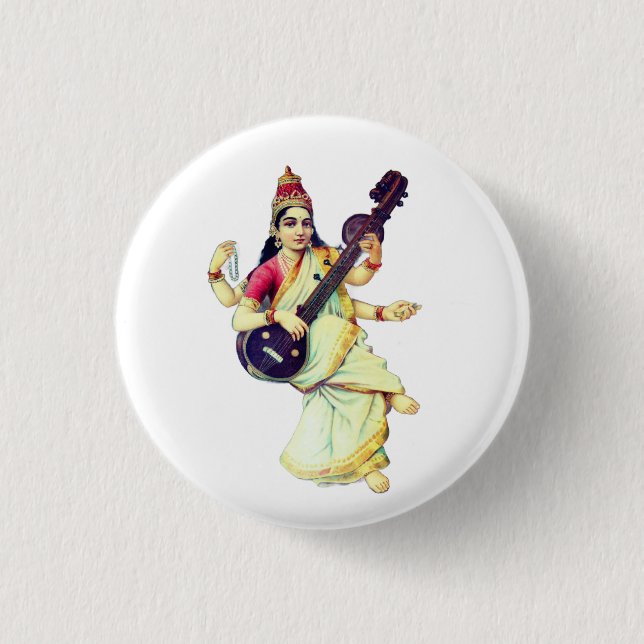 Saraswati, Hinduistische Göttin Button (Vorderseite)