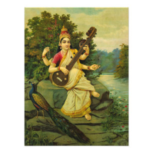 Saraswati, Musikgöttin von Raja Ravi Varma Fotodruck