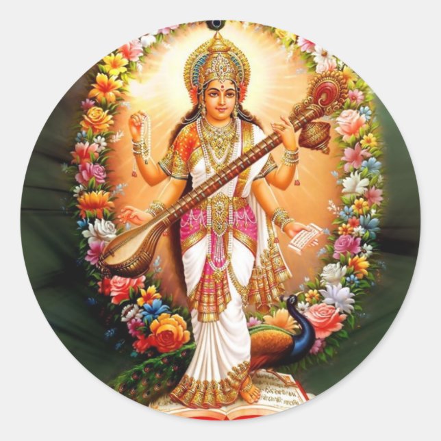 Saraswati Runder Aufkleber (Vorderseite)
