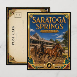 Saratoga Springs New York Vintage Art Deco Golden Postkarte