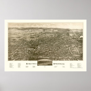 Saratoga Springs, NY Panorama Karte - 1888 Poster