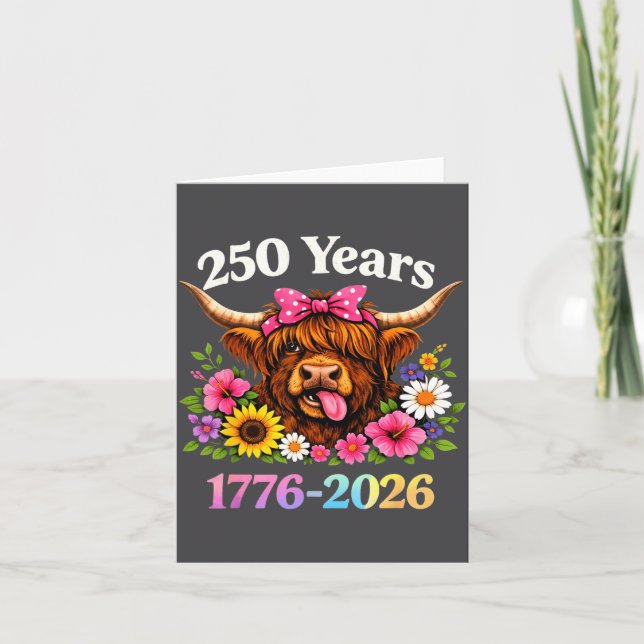 Sarcasm Highland Cow Happy New 250 Years American  Karte (Vorderseite)