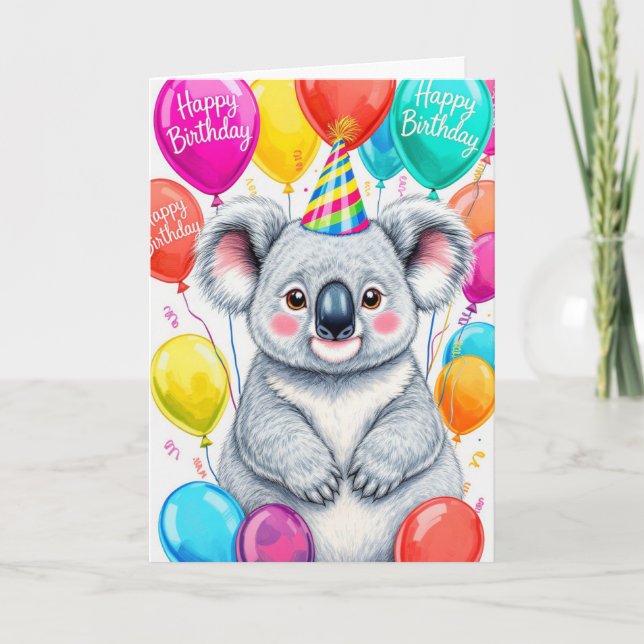 Sarcastic Birthday Koala with Colorful Balloons Karte (Vorderseite)
