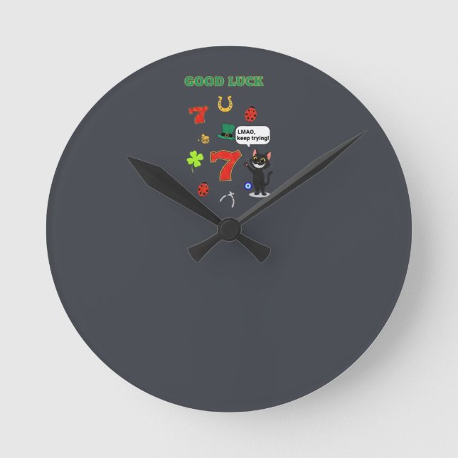 Sarcastic black cat  and Lucky charms Runde Wanduhr (Vorderseite)