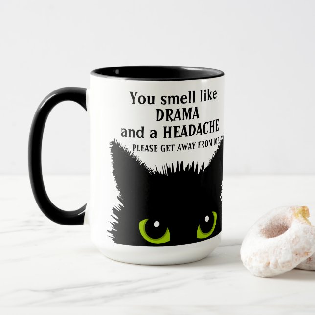 Sarcastic Cat Drama & Headache Office School Tasse (Mit Donut)