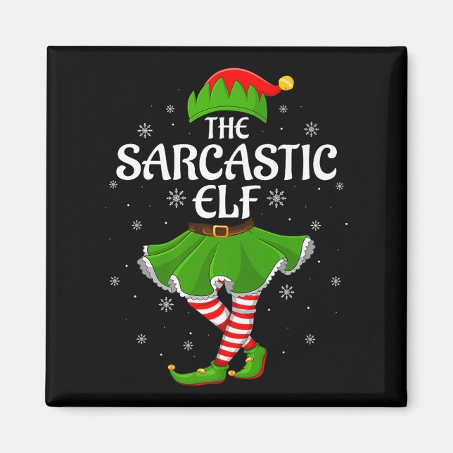 Sarcastic Elf Christmas Family Girls Women Elf Squ Magnet (Vorne)