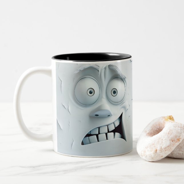 Sarcastic Face 3D Zweifarbige Tasse (Mit Donut)
