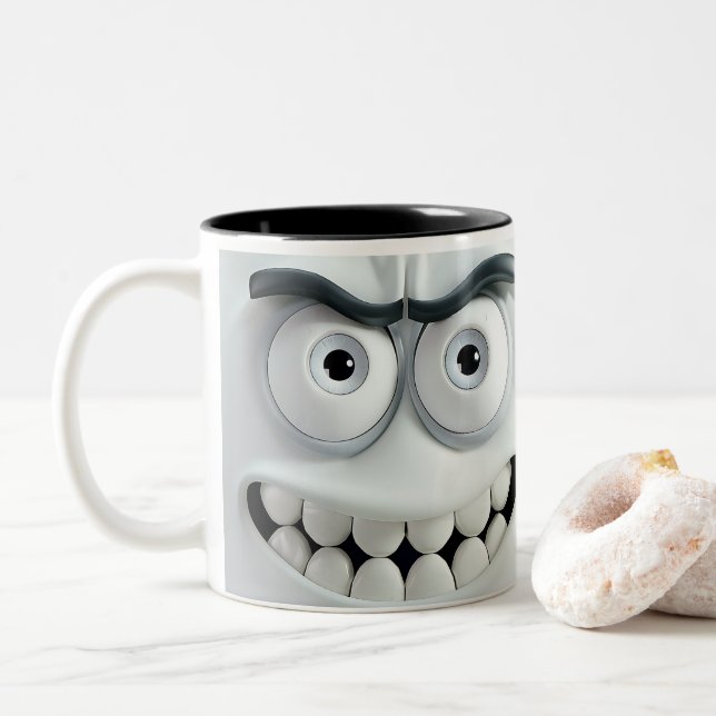 Sarcastic Face 3D Zweifarbige Tasse (Mit Donut)