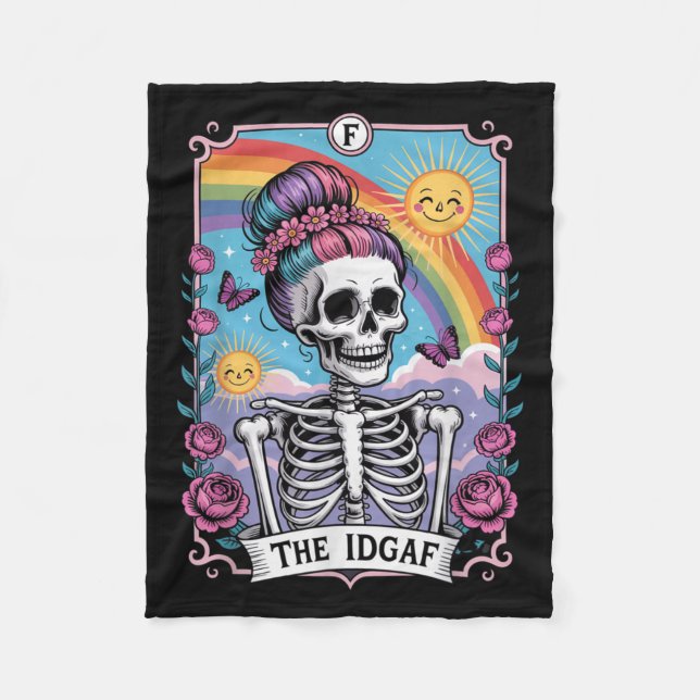 Sarcastic Skeleton The Idgaf Funny Tarot Card Goth Fleecedecke (Vorderseite)