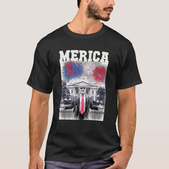 Sarcastic TRUMP 4. Juli MERICA FIREWORKS Patri T-Shirt (Vorderseite)