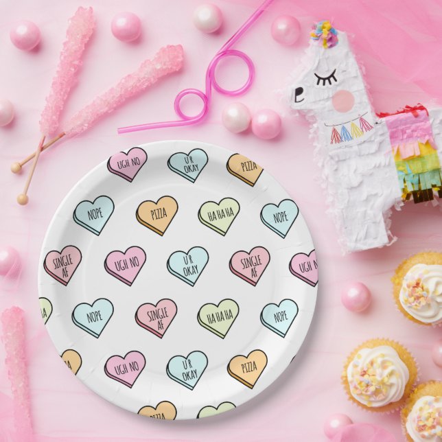 Sarcastic Valentine's Candy Heart Pattern Pappteller (Party)