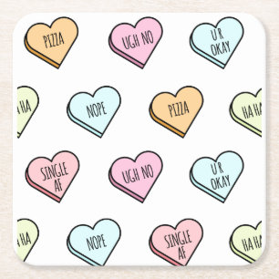 Sarcastic Valentine's Candy Heart Pattern Rechteckiger Pappuntersetzer
