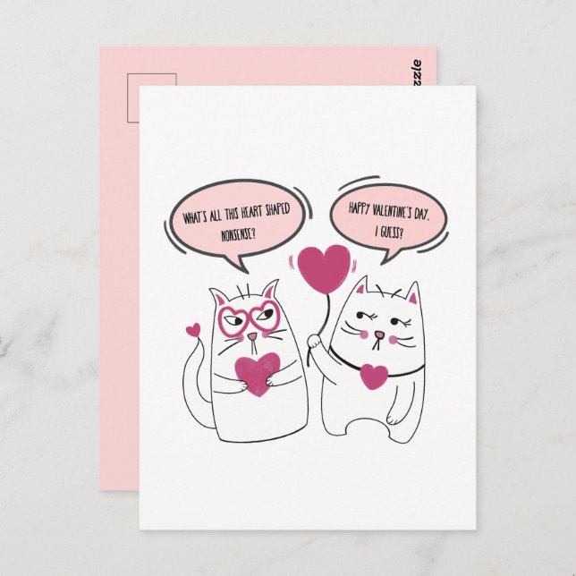 Sarcastic Valentinstag Cartoon Cat Couple Postkarte (Vorne/Hinten)