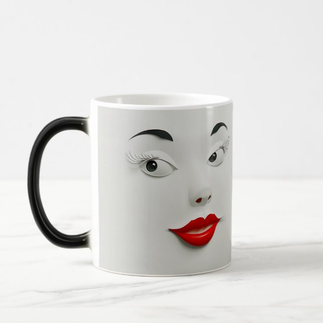Sarcastic Women Face with Red Lips Verwandlungstasse (Links)