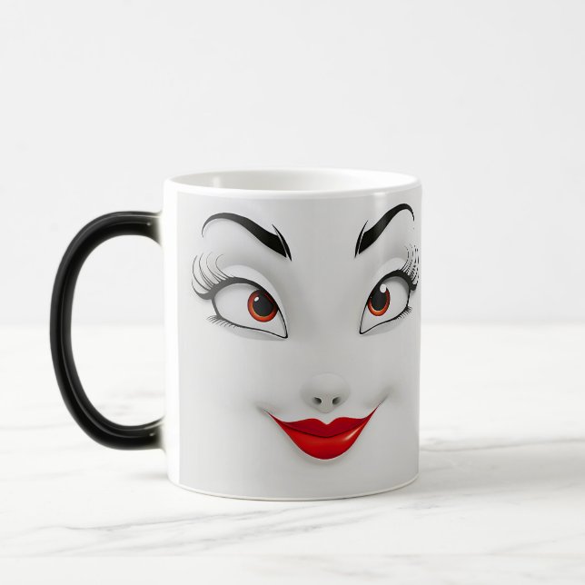 Sarcastic Women Face with Red Lips Verwandlungstasse (Links)