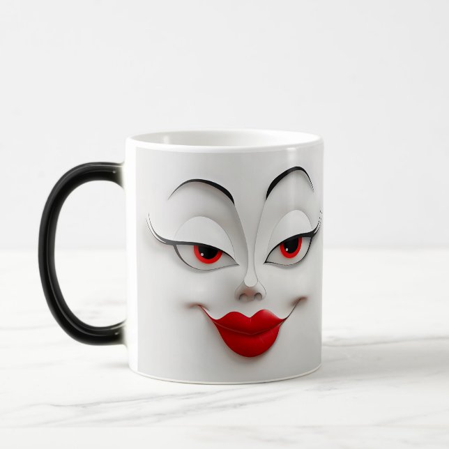 Sarcastic Women Face with Red Lips Verwandlungstasse (Links)