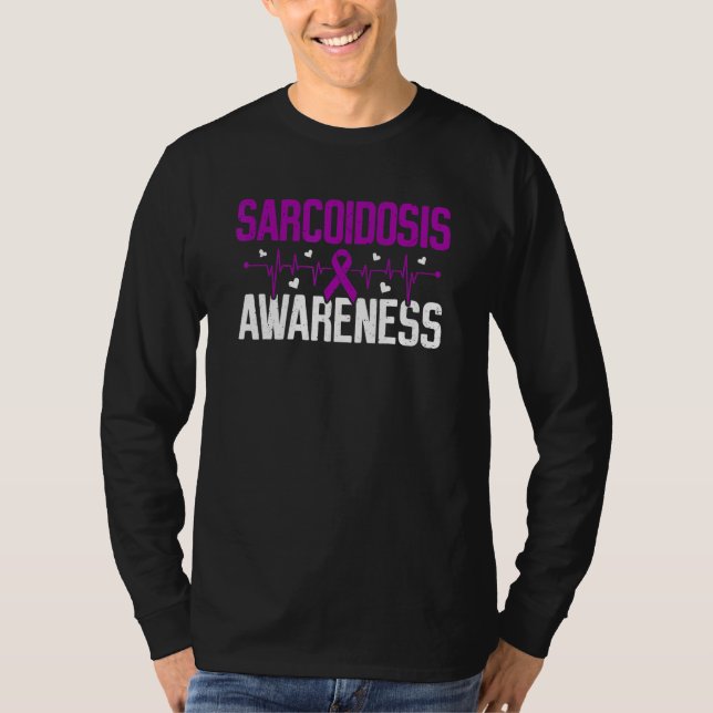Sarcoidosis Awareness Heartbeat Purple Ribbon Mont T-Shirt (Vorderseite)