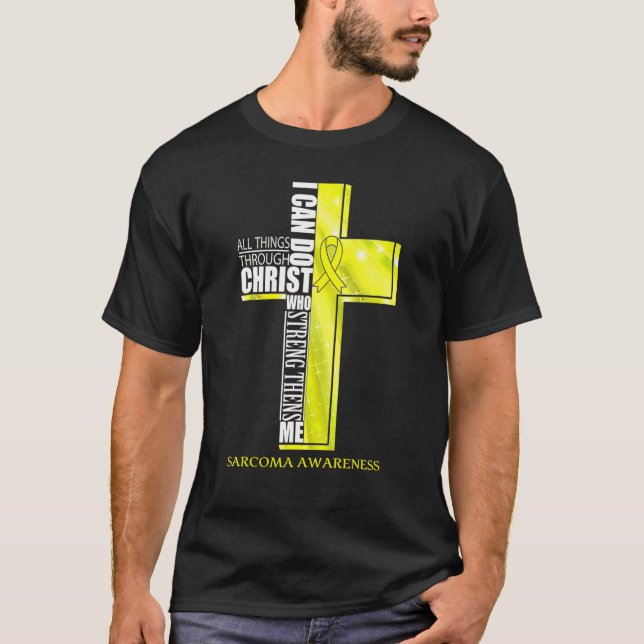 Sarcoma Awareness Christlich Cross Ribbon T-Shirt (Vorderseite)