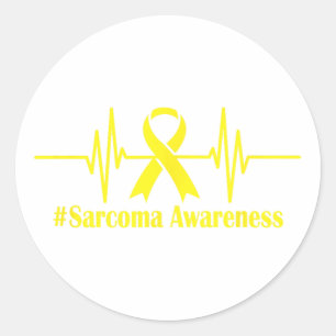 Sarcoma Awareness Month Yellow Ribbon Heartbeat Gr Runder Aufkleber